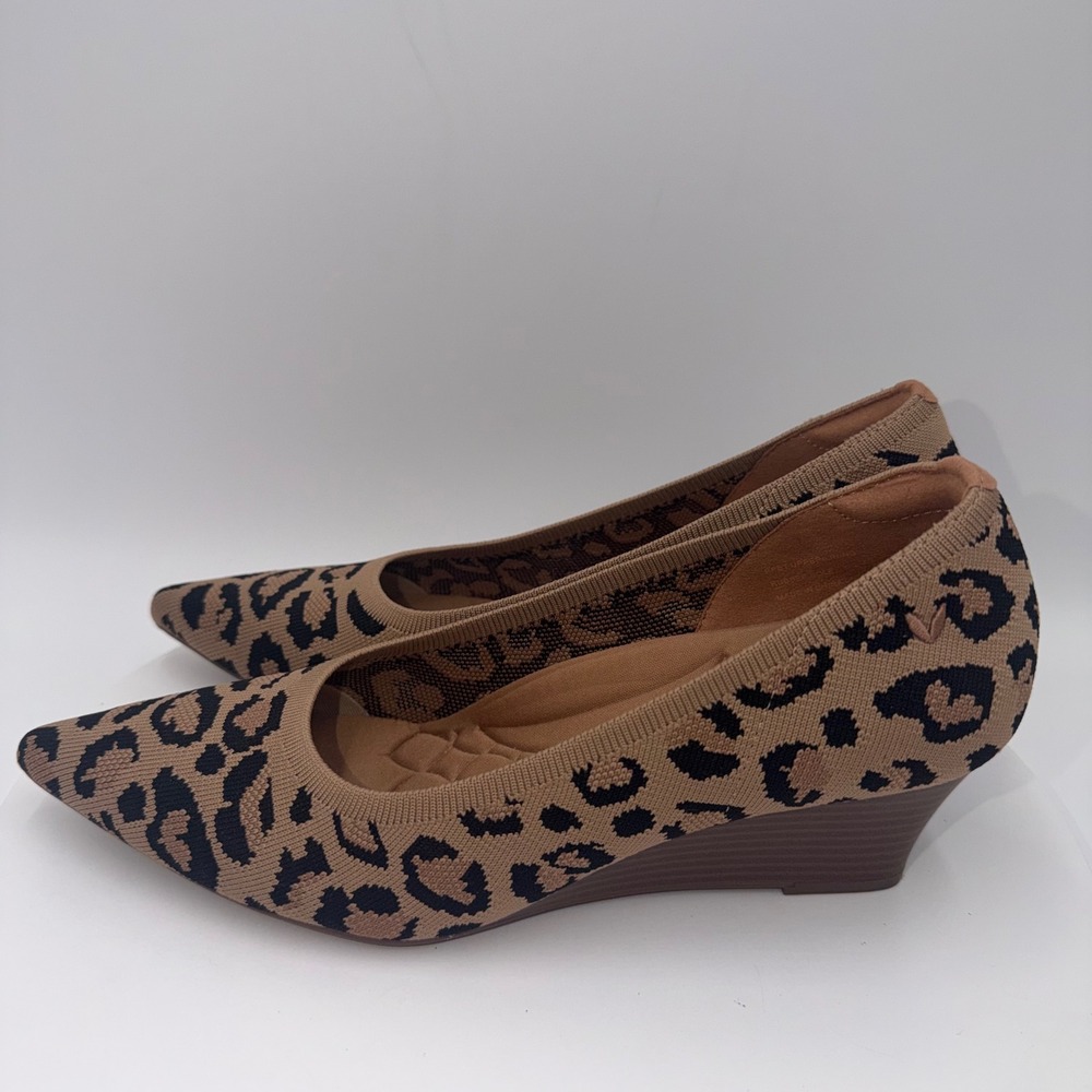 Vivaia Leopard Print Knit Pointed Toe Wedge Pumps Brown Black Size 40.5/9-9.5